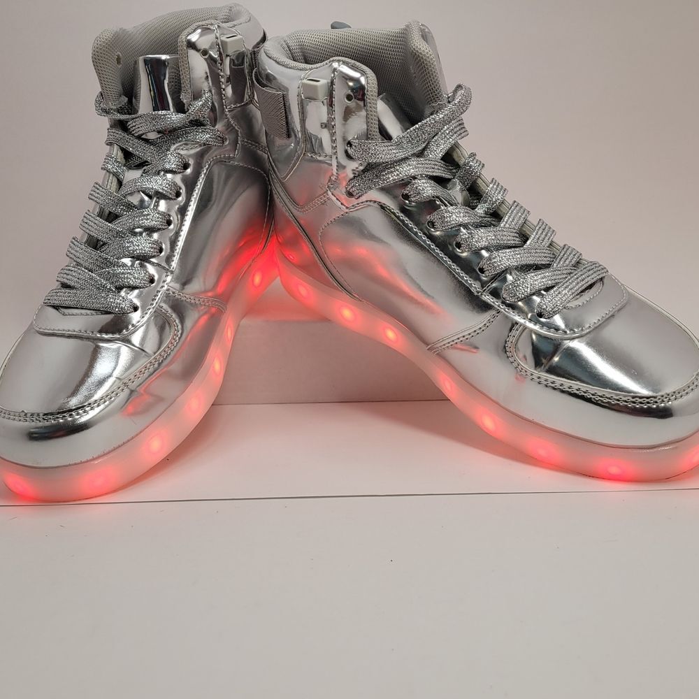 DIYJTS  LED Light Up High Tops Sneakers, Metallic Silver Size 39